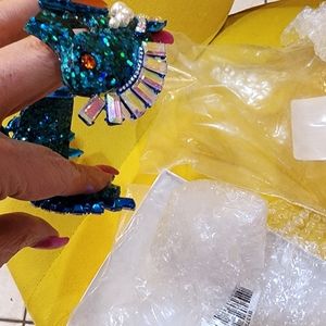 BNWT BETSEY JOHNSON seahorse metallic literally look large hinged cuff bracelet